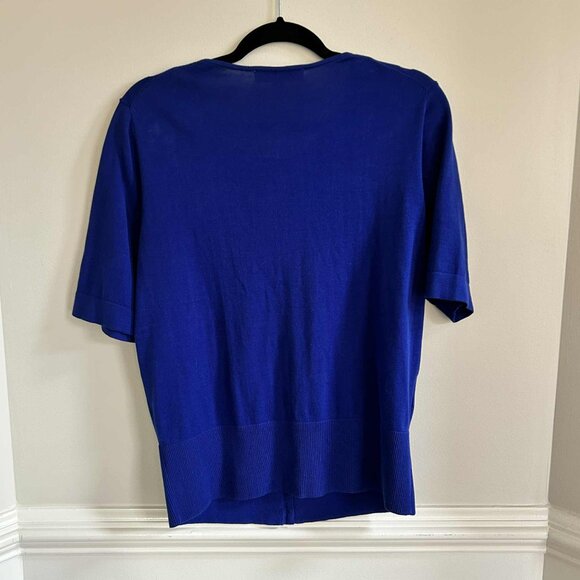 Loft Royal Blue Short Sleeve Cotton Scoop Neck Button Up Sweater Cardigan Large - Picture 3 of 7
